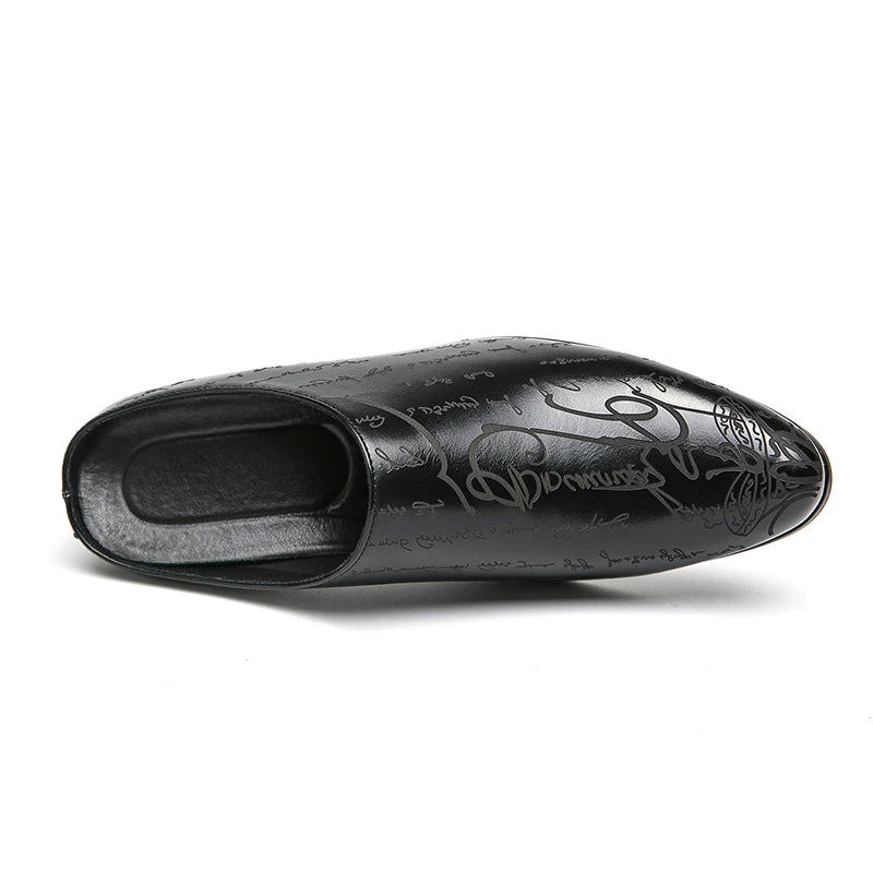 Mules Homme British Style Pointed Leather Rehaussantes – Dress Casual Cérémonial Été
