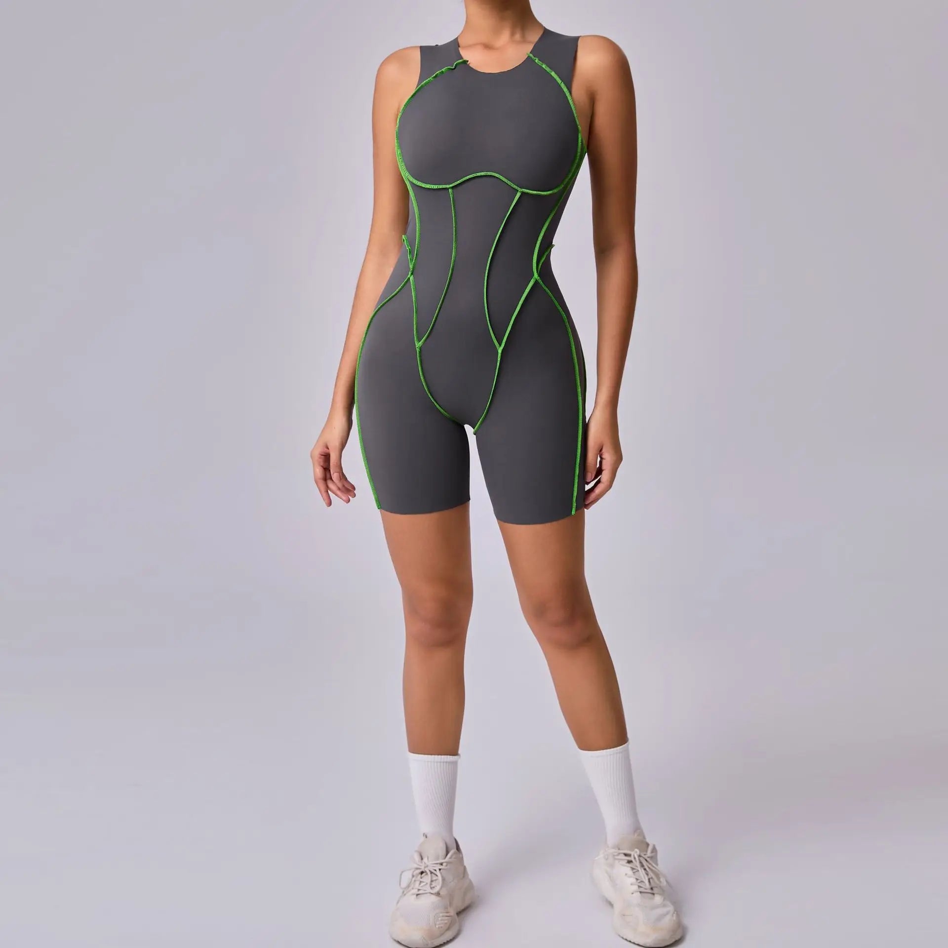 Bodysuit Yoga Push-Up Rembourré Bicolore - Combinaison Short V Butt Gainante Gym & Fitness Femme