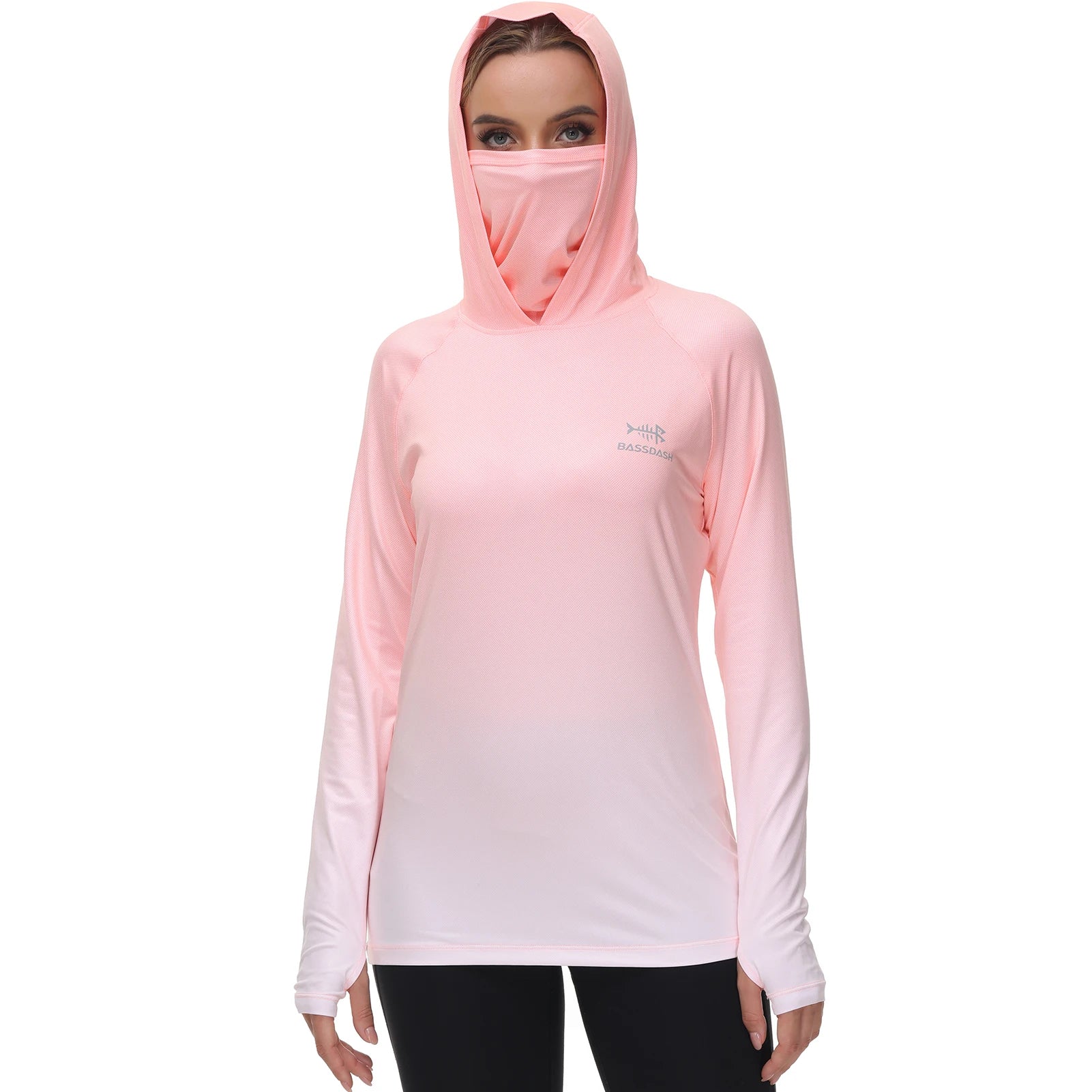 Bassdash Hoodie Anti-UV UPF 50+ Femme – Cache-Visage Intégré & Pouces | Séchage Rapide & Respirant | Pêche, Randonnée & Vélo