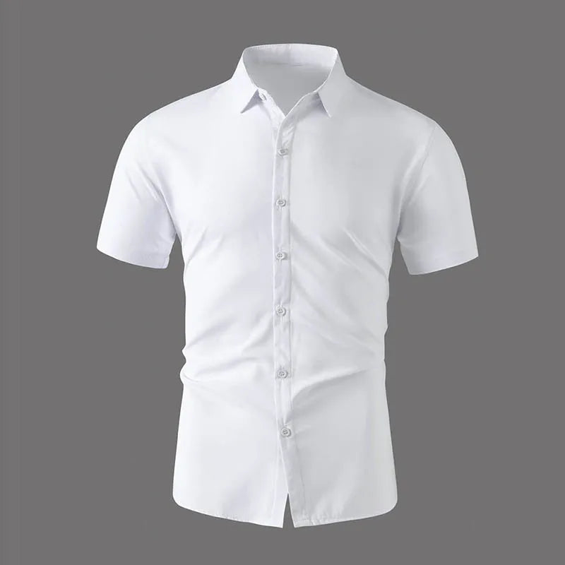 Chemise Homme Business Casual Couleur Unie Manches Courtes Été Sans Repassage Confortable Polyvalente Fashion Élégante Intemporelle – Chemise Premium Sans Repassage Business Casual Été | Mode Homme Business Casual Premium