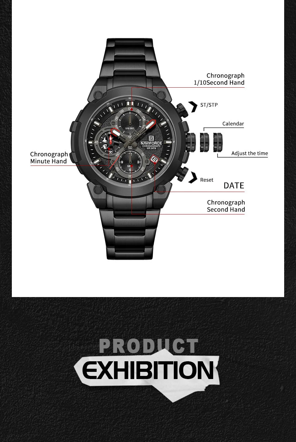 Montre Homme NAVIFORCE Chronographe Sport Militaire Calendrier Quartz – Étanche Fashion