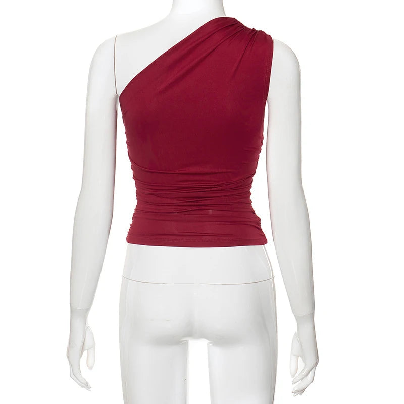 Top Une Épaule Dos Nu Femme – Couleur Bonbon Ajusté Sans Manches | Sexy Casual Été