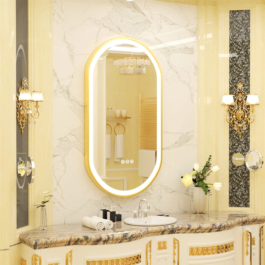 Large LED Oval Bathroom Mirror with Stepless Dimmable Lighted Vanity Mirror for Wall Mounted Vanity with Frame Anti-Fog Memory