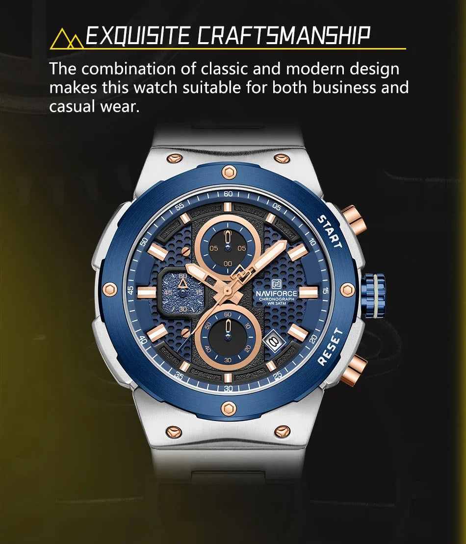 Montre Homme Chronographe Sport Luxe NAVIFORCE – Quartz Date Fashion Masculino