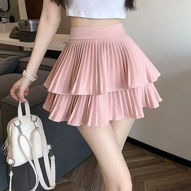 Mini Jupe Femme Balletcore Taille Haute Élastique Volantée Patchwork Lolita Style Coréen Kawaii Y2K – Jupe Courte Douce Sexy | Mode
