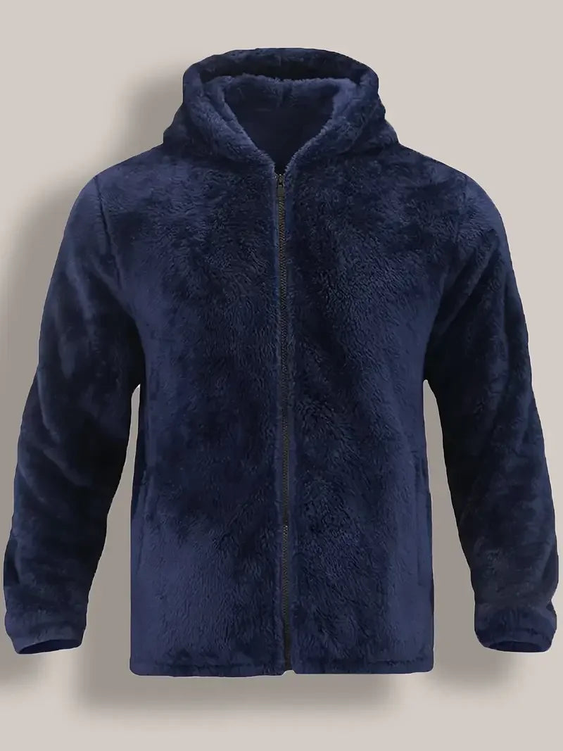 Herren-Sweatshirt mit Reißverschluss, dicker, warmer Kapuzenpullover aus Korallenfleece für Herbst und Winter, bequem, weich | Premium Fleece Hoodie