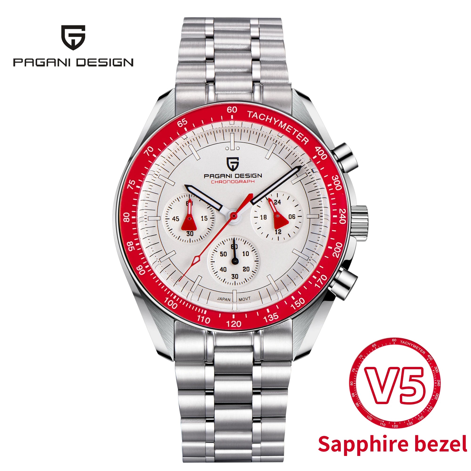 Montre Homme PAGANI DESIGN 2025 Lune Or Argent Quartz – Chronographe Saphir AR Date Auto