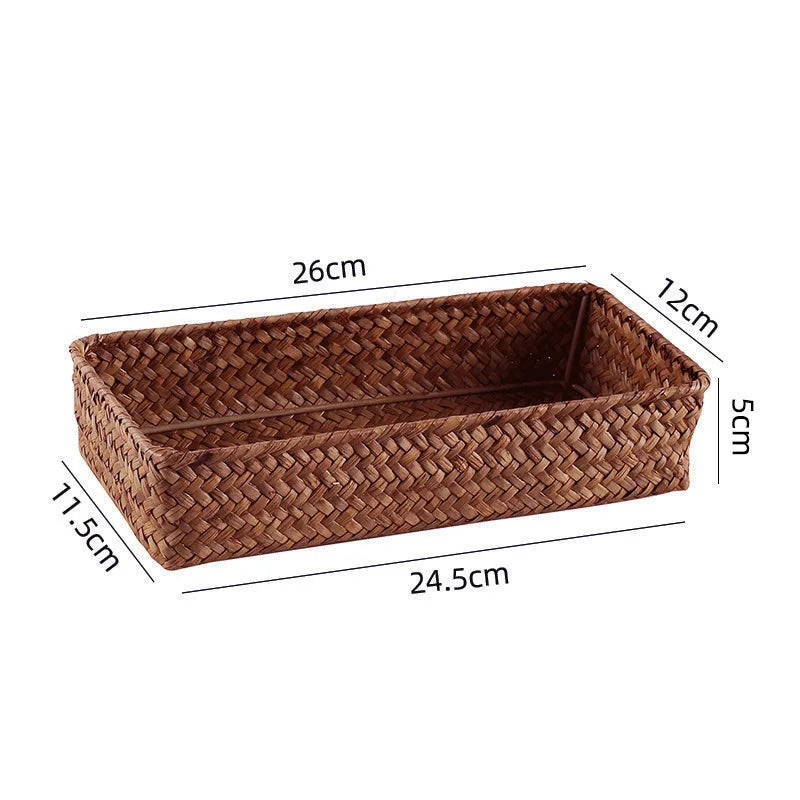 Panier Tressé Algues Rangement Bureau & Salon – Skincare, Télécommande, Clés & Cosmétiques | Déco Naturelle
