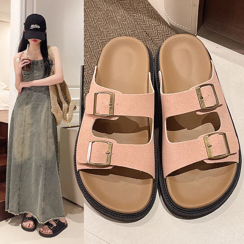Sandales Romaines Plateforme Smile Belt-buckle Femme – Semelle Douce Slip-on Flat Été
