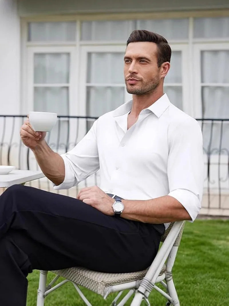 Chemise Habillée Homme Ultra-Stretch Manches Longues Anti-Froissé Douce Blanche Business Formel Élégante Confortable Intemporelle – Chemise Business Premium Ultra-Stretch Anti-Froissé Manches Longues Blanche | Mode Homme Business Formel Premium