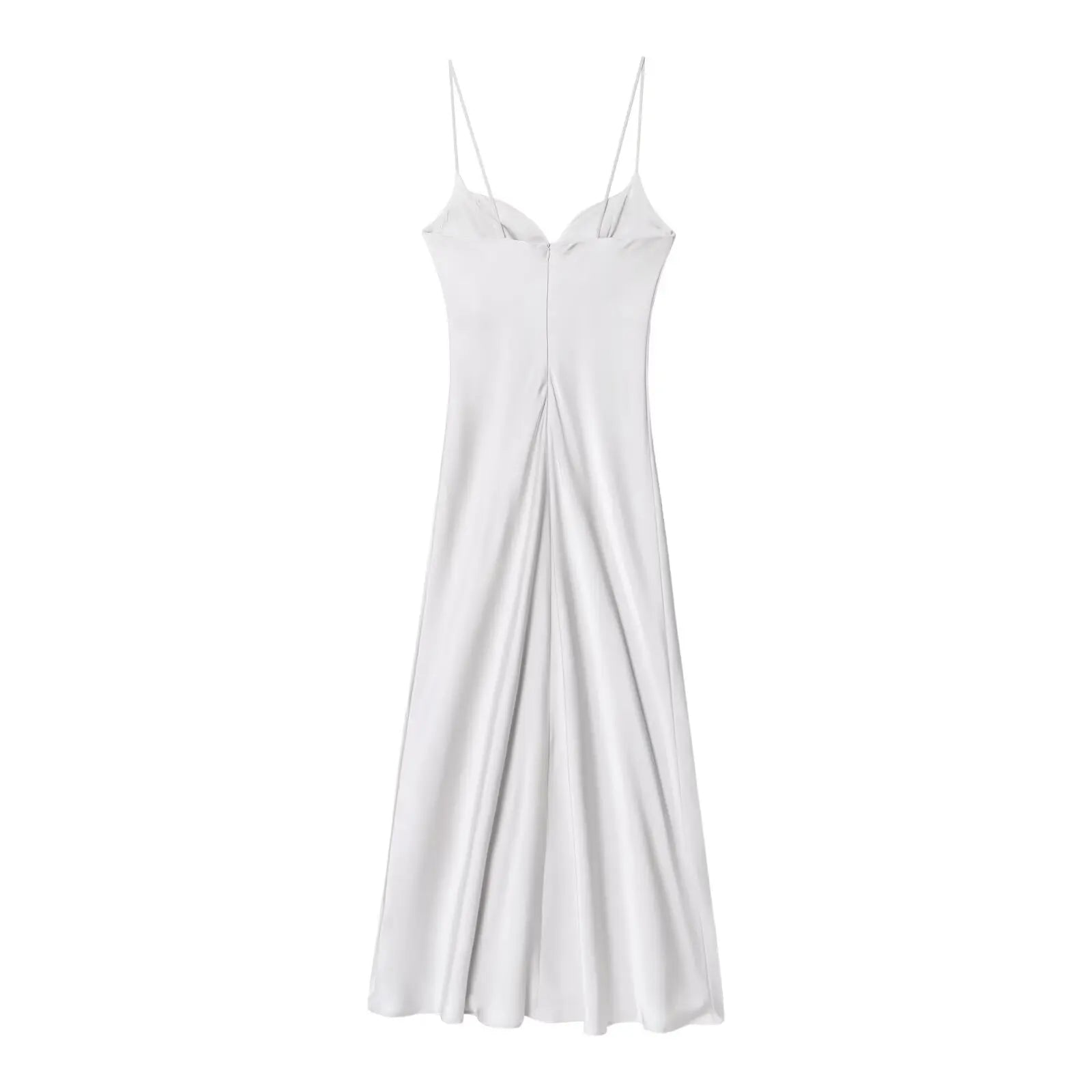 Robe Longue Femme Satin Rouge Col V Bretelles Sans Manches – Fermeture Dos Zip Élégante | HH Été 2025