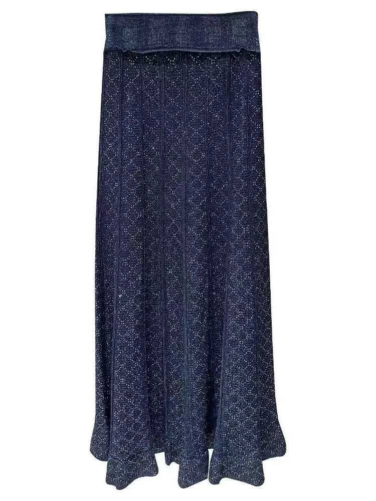 Ensemble Tricot Femme Cardigan Ajouré Col Rond Sans Manches Top Maille Élégant & Jupe Mi-longue – Tenue Chic Printemps | Mode 2026