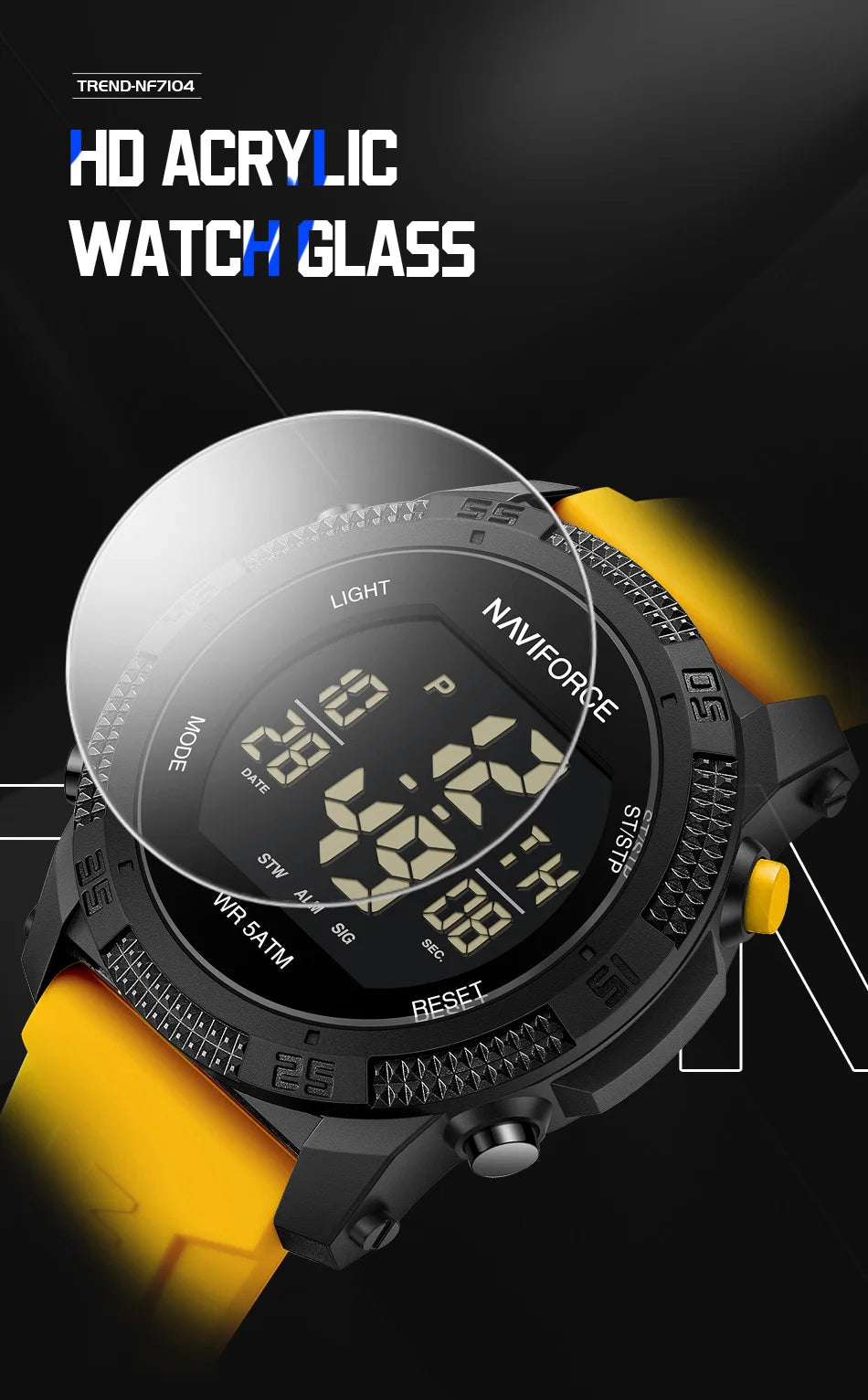 Montre Homme NAVIFORCE Sport Électronique Silicone 5ATM – Étanche Tendance Fashion