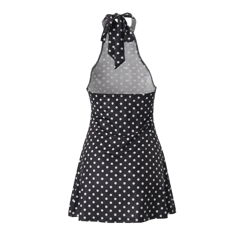 Mini Robe Femme Pois Élégante Épaules Dénudées Dos Nu Taille Haute Halter – Y2K Club & Soirée | Été