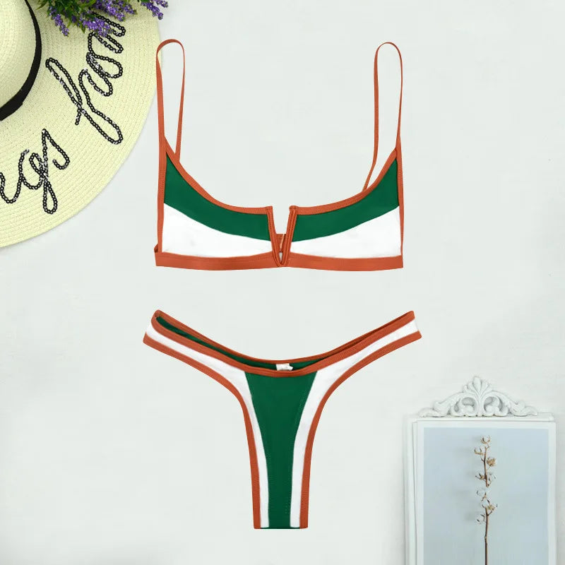 Bikini Femme 2 Pièces Denim Effet Jeans Tanga V Push-Up – Maillot de Bain Sexy Été & Plage