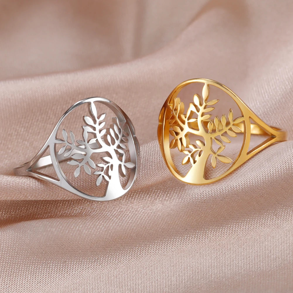 Bague Arbre de Vie Acier Inoxydable Argenté – Symbole Nature & Spiritualité | Bijou Unisexe Couple & Mariage | Cadeau Intemporel