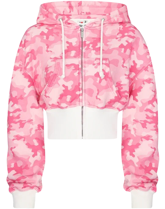2-teiliges Damen Y2K Set Camouflage Rosa Sportswear Hip-Hop Rock Punk Kapuzenjacke mit Reißverschluss, bauchfrei, schmal geschnitten + lässige Sporthose – Premium Y2K Sportswear Set | Premium Streetwear Damenmode