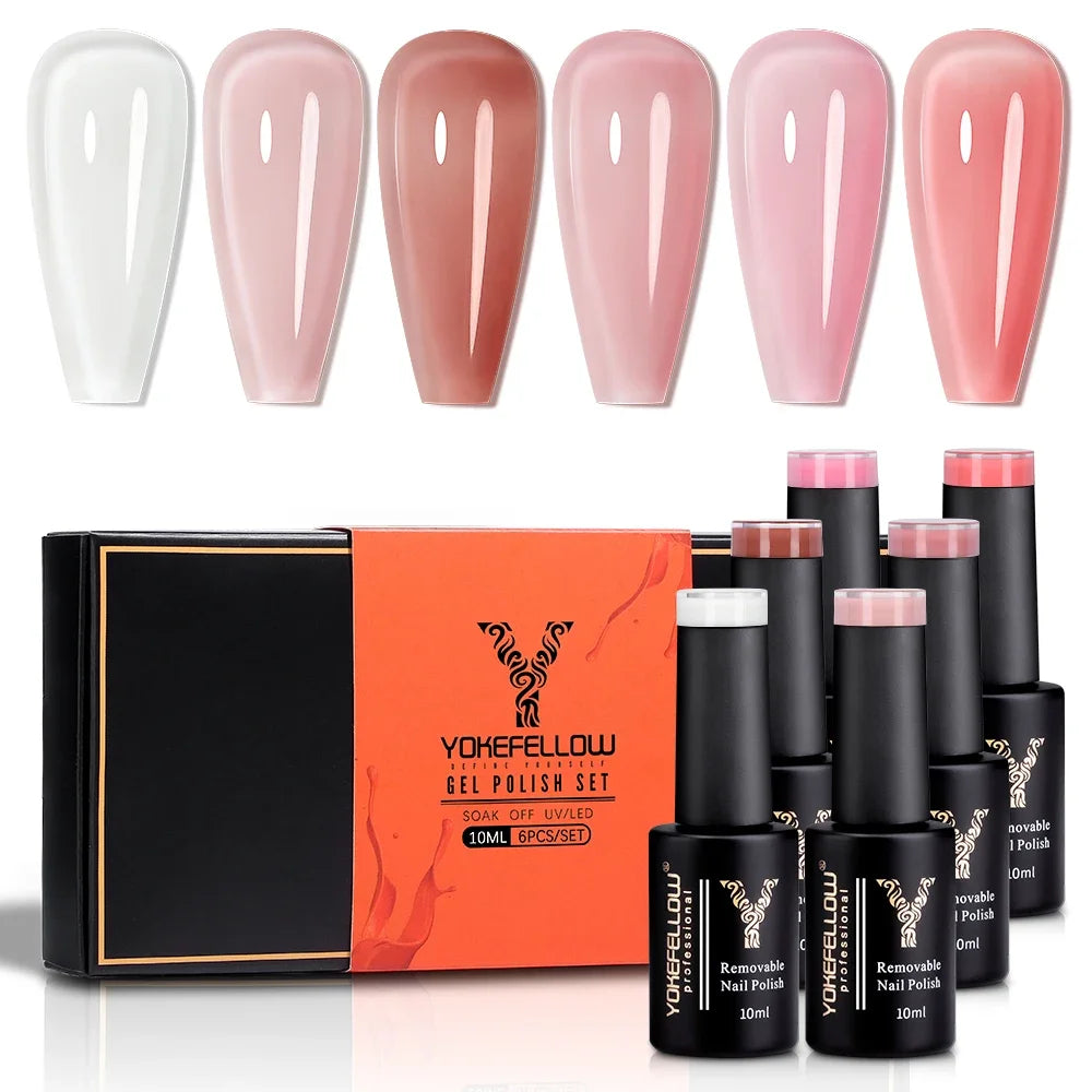 YOKEFELLOW Gel Polish Pastel Pink Glitter 6pcs – Vernis Semi-Permanent Été DIY Salon 10ML