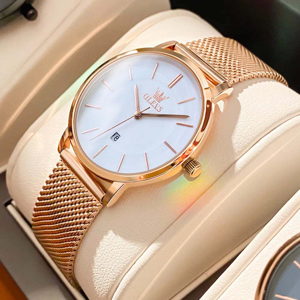 Montre Femme OLEVS Quartz Étanche Luxe Acier Inoxydable Or Rose Élégante Coffret Cadeau Inclus | Montre OLEVS Femme Luxe Or Rose Premium