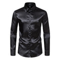 Chemise Homme Satin Noir Luxe Soie Lisse Tuxedo Mariage Soirée Prom Casual Business Bureau Élégante Couleur Unie Premium – Chemise Satin Luxe Cérémonie | Mode Homme Luxe Cérémonie Premium