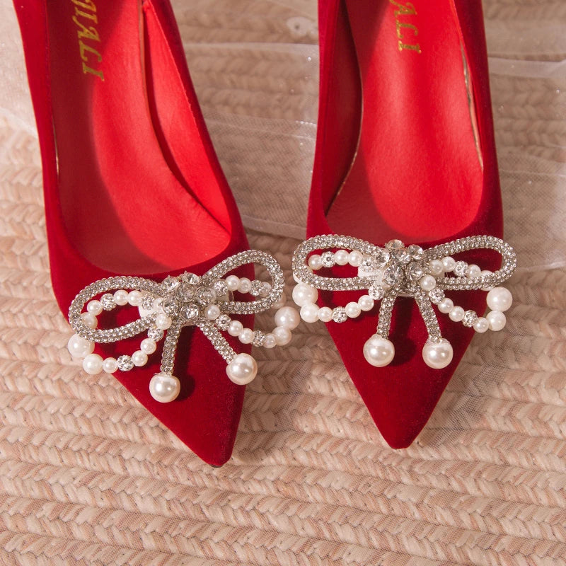 Chaussures Mariée Perle Talon Épais Bout Pointu – Xiuhe Robe Mariage Confortables
