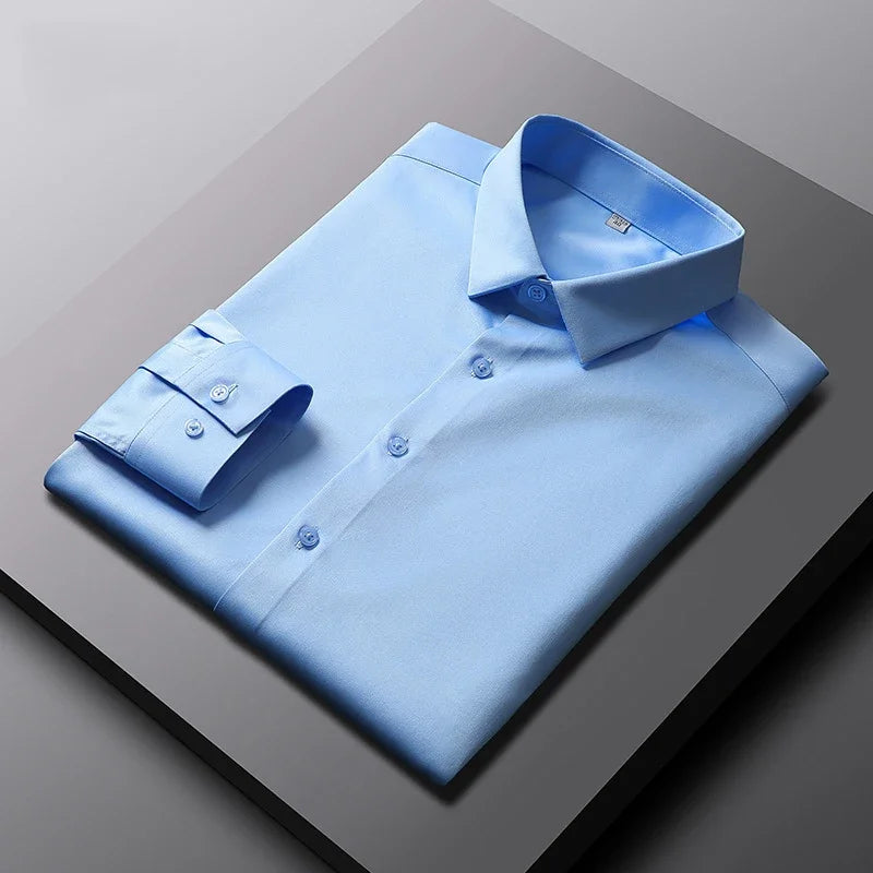Chemise Homme Manches Longues Infroissable – Couleur Unie Casual Business Anti-Plis