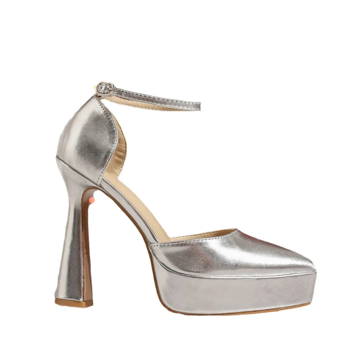 Escarpins Argent 13CM Plateforme Ankle Strap Femme 2025 – Pumps Élégants Fête Bout Pointu