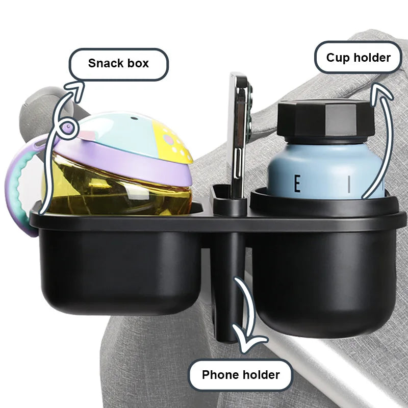 Porte-Gobelet Universel Poussette Bébé – Support Bouteille Café Téléphone Tricycle Fauteuil Roulant