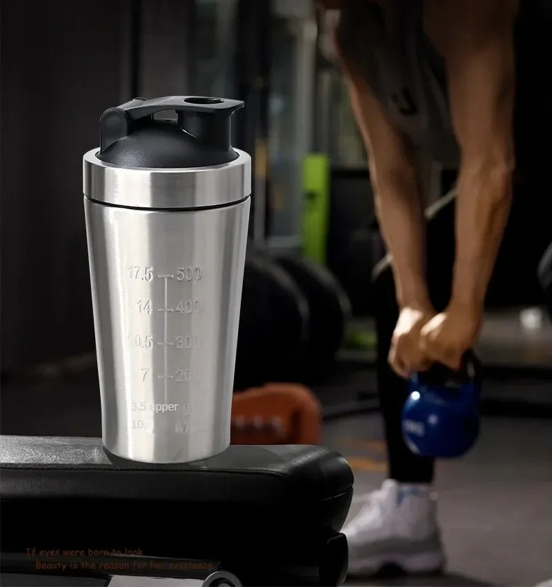 Shaker Protéiné Inox Sport Portable – Bouteille Nutrition Fitness & Musculation | Étanche & Sans BPA | Gym & Workout