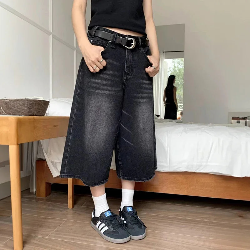 Short Jean Femme Taille Haute Noir Vintage Harajuku Y2K Streetwear – Denim Lavé Loose Casual Mi-Long | Mode