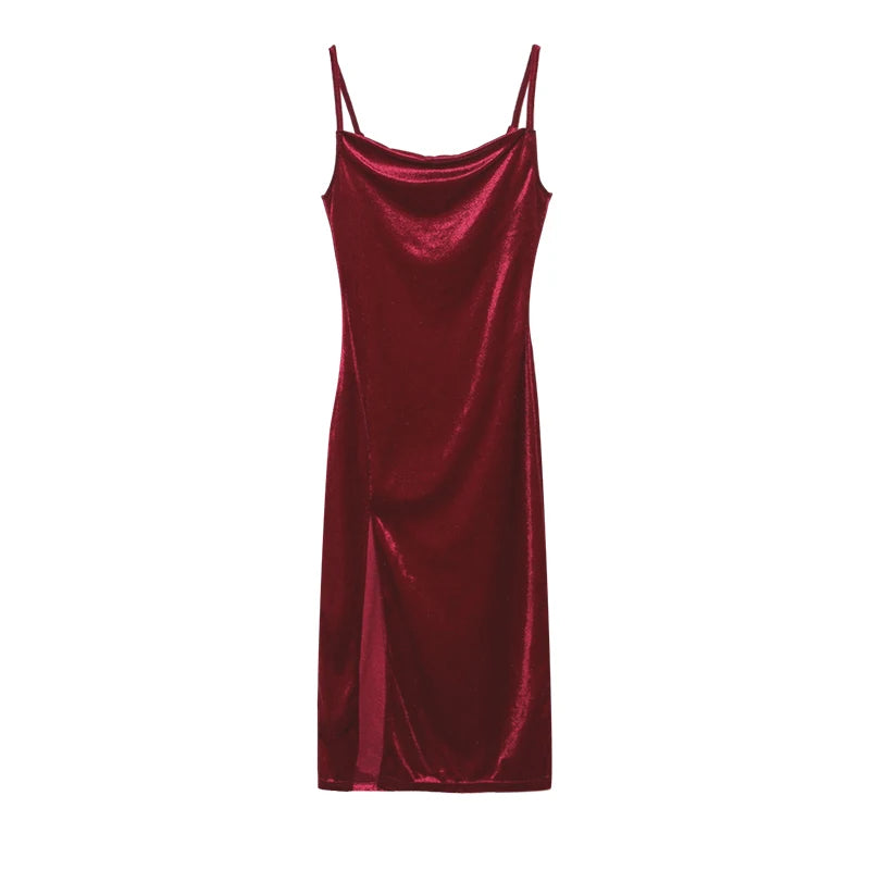 Robe Maxi Velours Sans Manches Fente Sexy - Style Y2K Élégant Soirée & Streetwear Femme