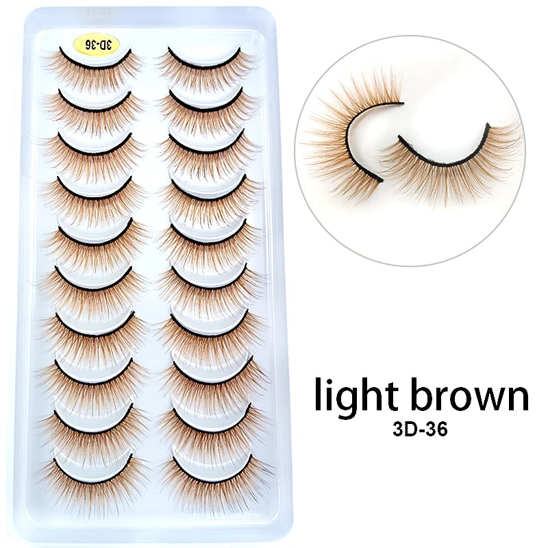 Faux Cils Rainbow Colorés Cosplay – Lot 10 Paires | Blanc, Rouge, Violet, Bleu | Poupée & Scène
