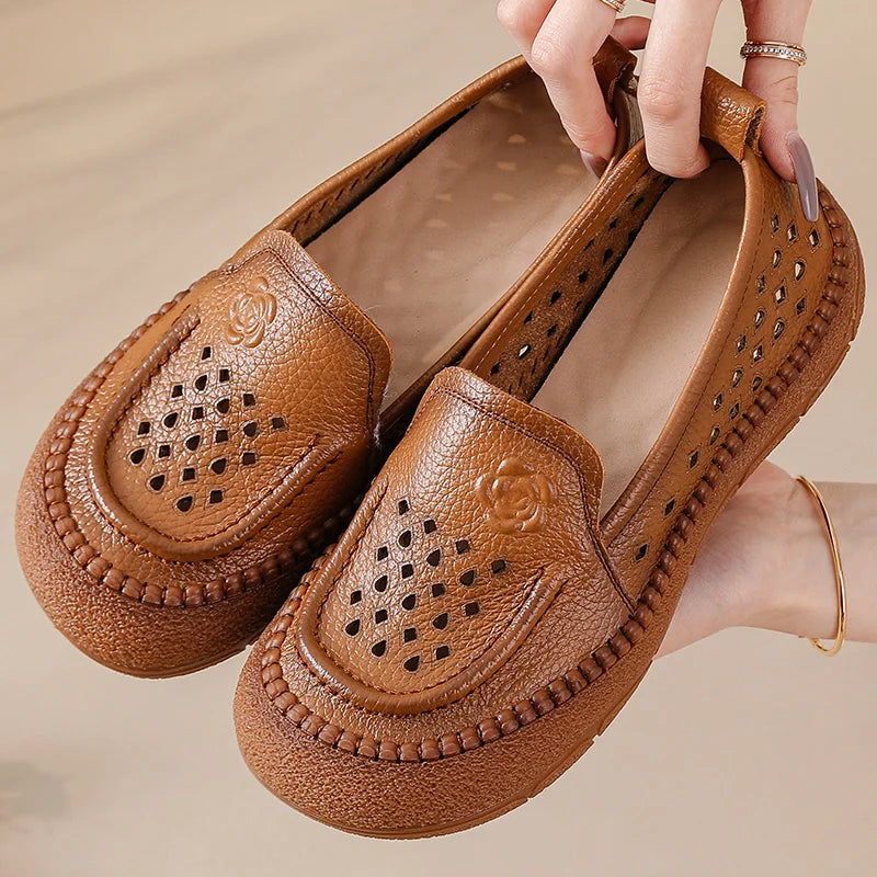 Mocassins Cuir Véritable Vintage Slip-on Femme – Bout Rond Luxe Conduite Loafers Automne