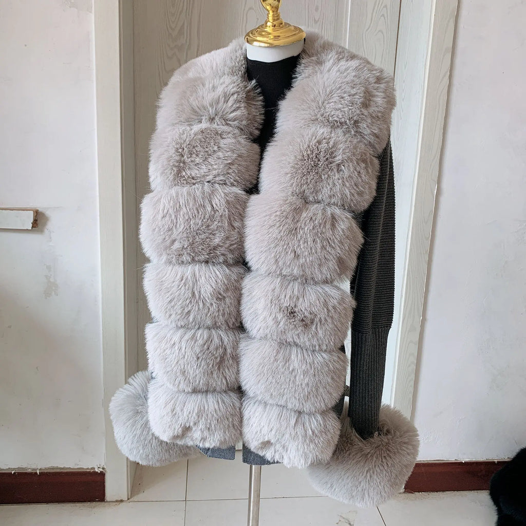 Damen Cardigan Strick Kragen Kunstpelz Fuchs Elegant – Chic & Luxuriöser Pullover Mantel | Frühling Herbst