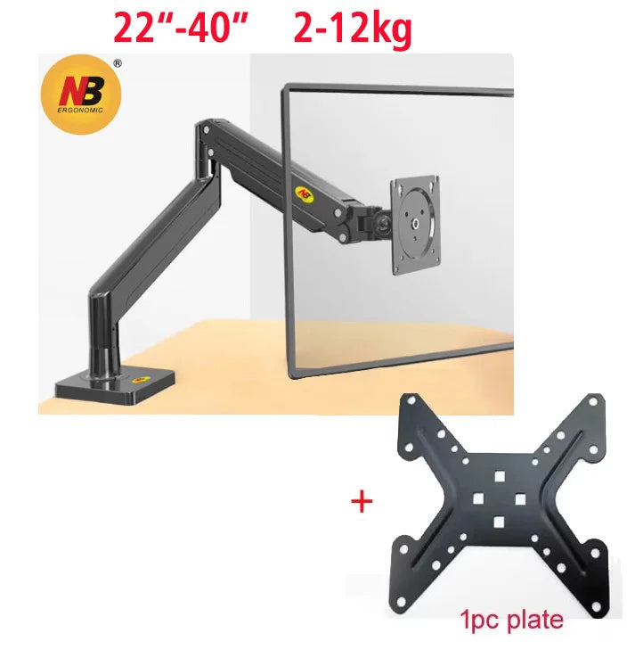 NB G40 Bras Articulé Moniteur 22''-40'' – Ressort à Gaz 360°, 3-15kg, Port USB 3.0 | Support Bureau Pince & Grommet