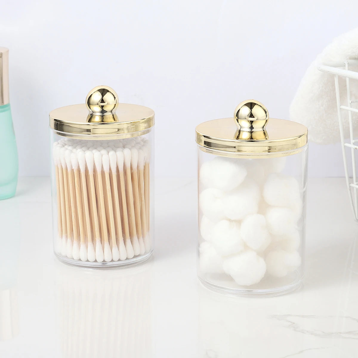 Pot Rangement Cotons-Tiges Apothecary – Lot 1/2/3 Pcs | Distributeur Transparent Salle de Bain