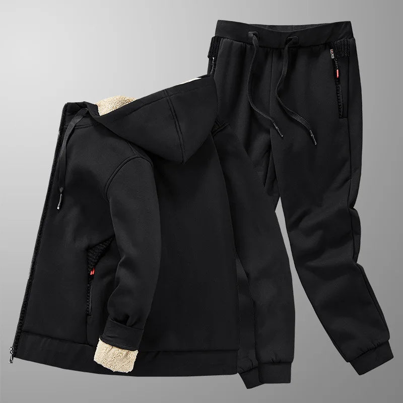 Ensemble Homme Cashmere Tracksuit Hiver – Veste + Pantalon Polaire Épaisse Capuche Chaud