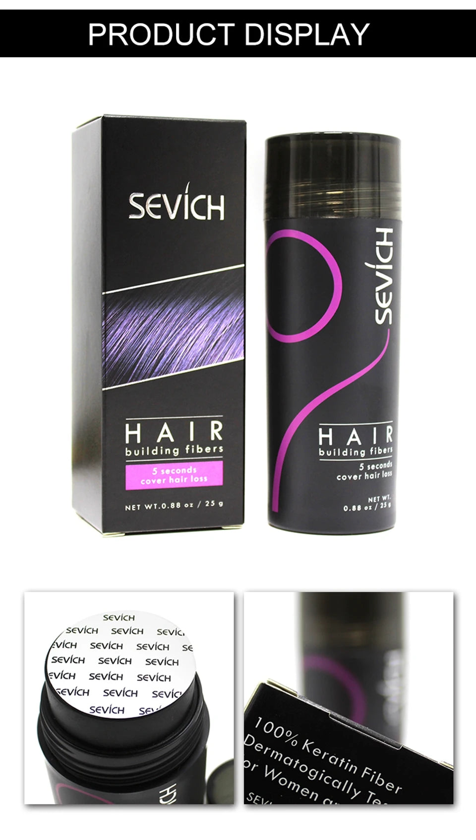 Sevich Fibres Capillaires Kératine 25g – Anti-Chute, Densifiant, Camouflage Calvitie & Zones Clairsemées | Poudre Cheveux