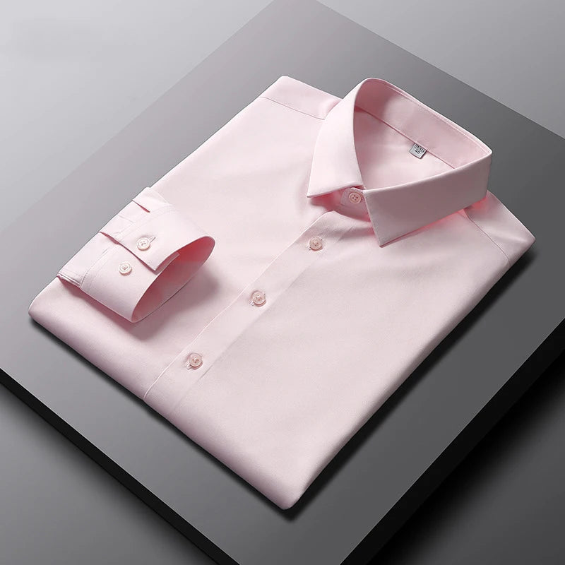 Chemise Homme Manches Longues Infroissable – Couleur Unie Casual Business Anti-Plis