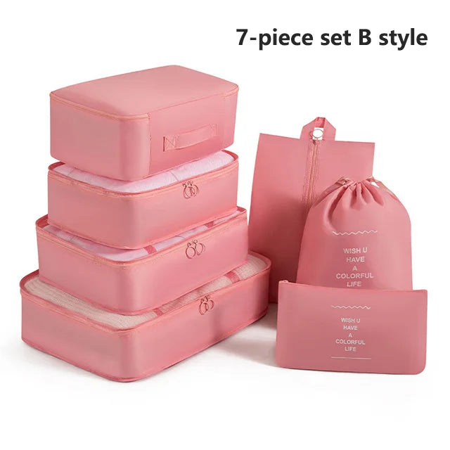 Set 7 Organisateurs de Voyage Packing Cubes – Rangement Valise Vêtements Chaussures Pliable