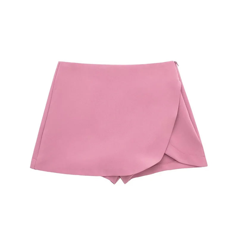 Skort Femme Asymétrique Taille Haute – Mini Jupe-Short Rose & Noir Fashion Casual | Été 2025