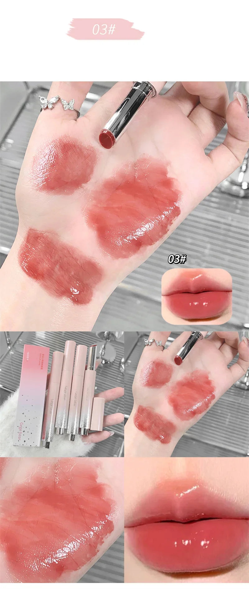 Gloss Jelly 6 Couleurs Miroir Hydratant – Rouge à Lèvres Solide Brillant Teinture Maquillage