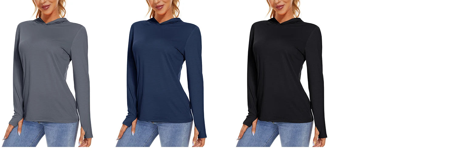 T-Shirt Anti-UV UPF 50+ À Capuche Manches Longues Femme - Pêche, Randonnée & Sport Outdoor | TACVASEN