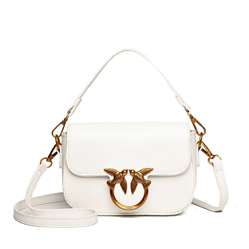 Sac Bandoulière Femme Chaîne Métal Logo – Pochette Crossbody Couleur Unie Fermeture Magnétique