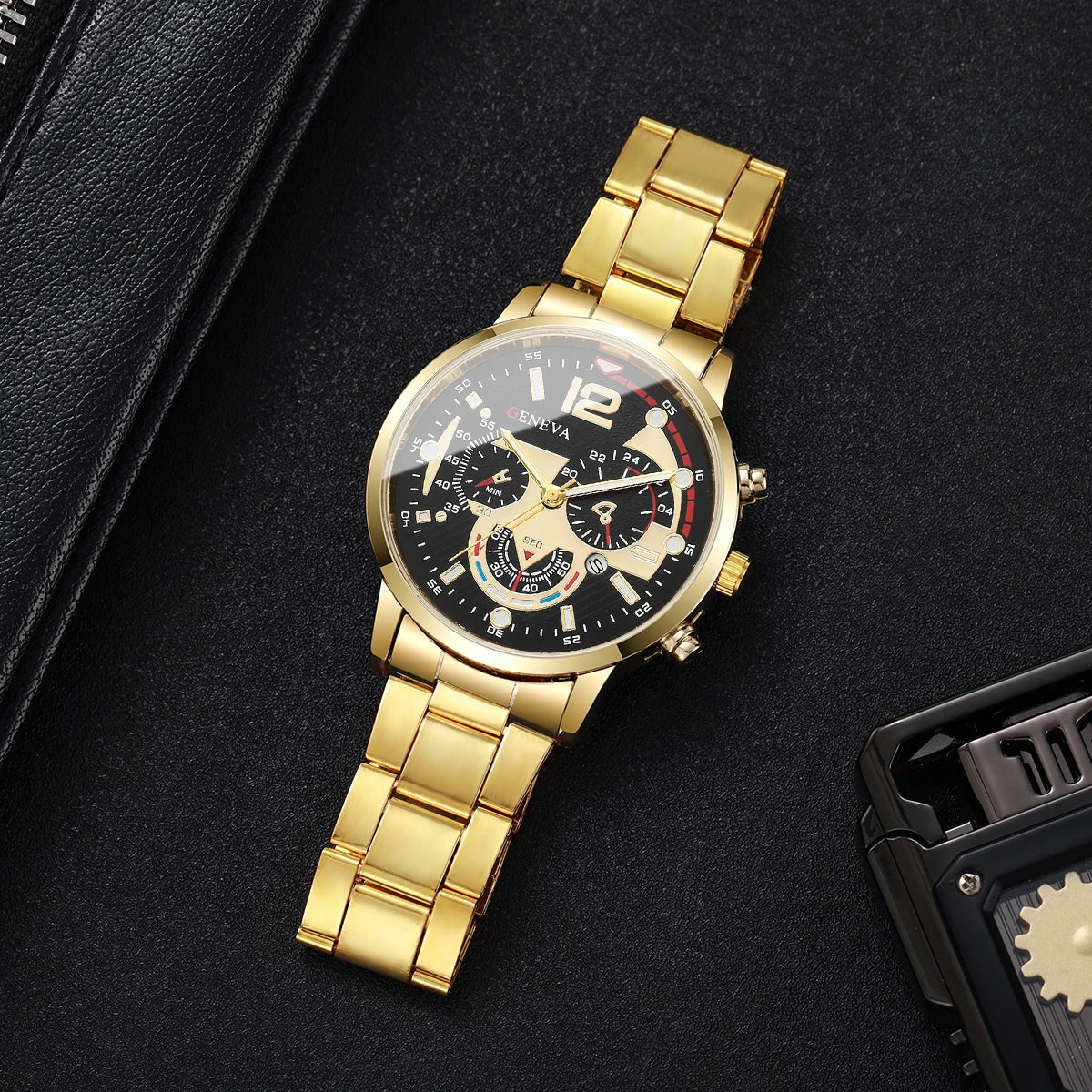 4PCS/Set Fashion Men Business Watches Casual Quartz Watch With Calendar Jewelry Set for Mens Clock Reloj Hombre（Without Box）