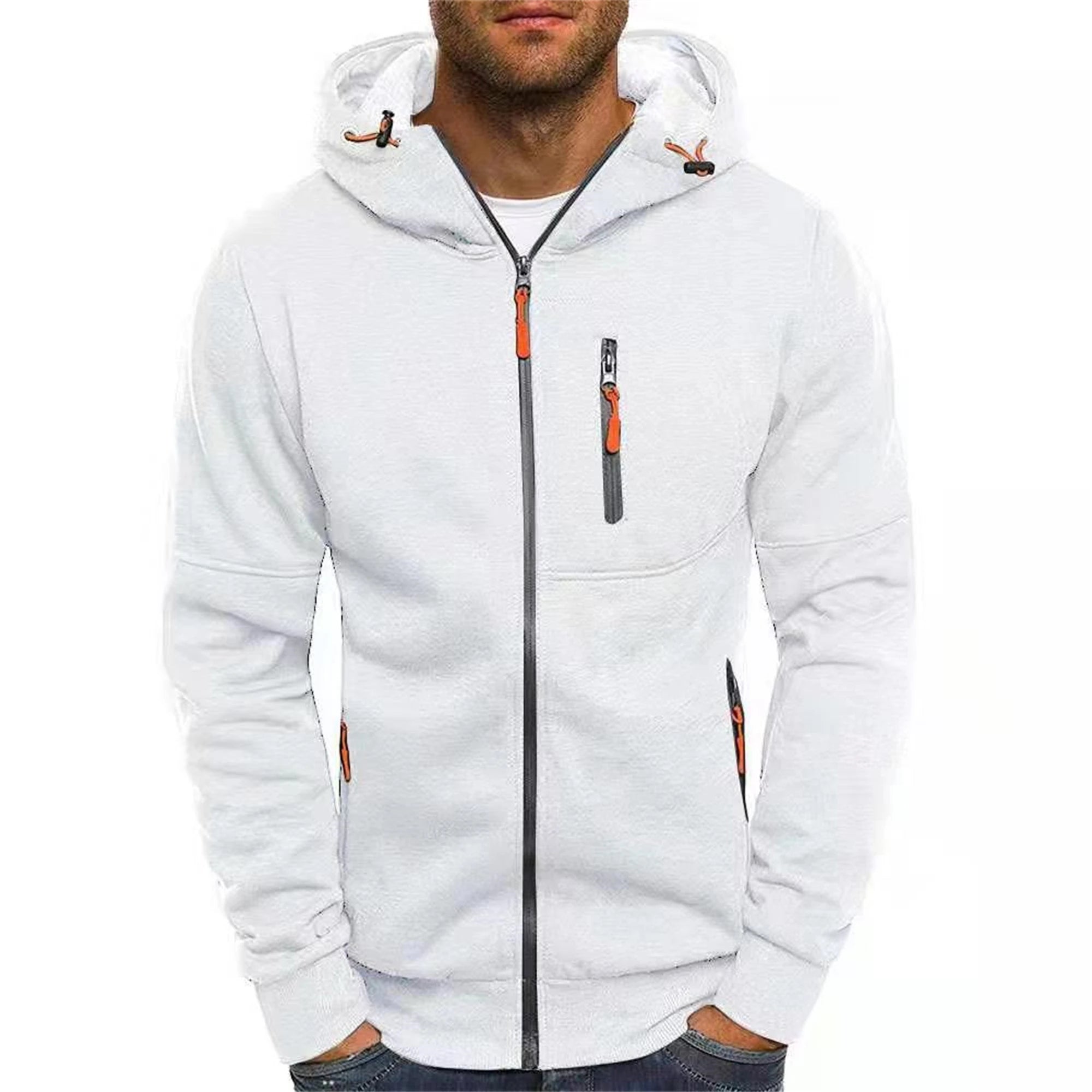 Herren-Kapuzenjacke mit Reißverschluss, einfarbig – Bequeme Sport-Freizeitjacke mit langen Ärmeln für Frühling und Herbst | Premium Herrenmode