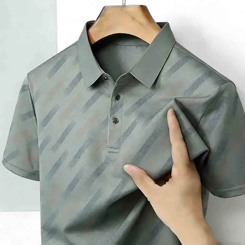 Polo für Herren, modisch, kurze Ärmel, Reverskragen, diagonale Streifen, bedruckt, lässig, Business, Golf, trendig, elegant – Premium Polo gestreift | Herrenmode Business Premium