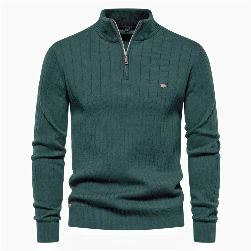 Pull Homme Zip Col Montant Coton Tricoté – Pullover Chaud Qualité Premium Automne Hiver