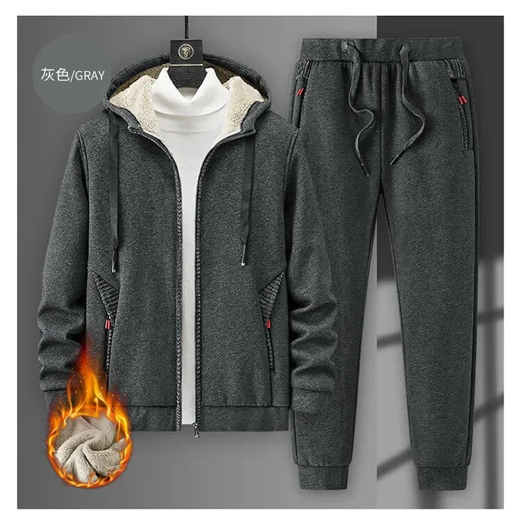 Ensemble Homme Cashmere Tracksuit Hiver – Veste + Pantalon Polaire Épaisse Capuche Chaud