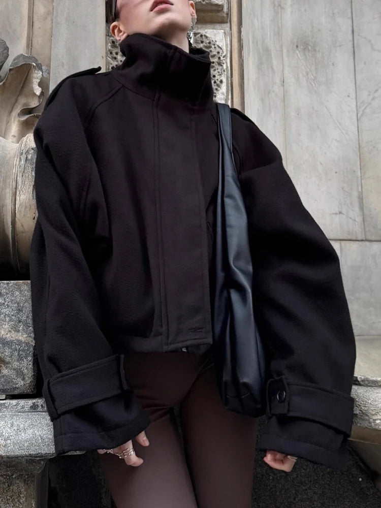 Manteau Court Laine Femme Vintage Ample Col Montant – Overcoat Chaud Casual | High Street | FSMG